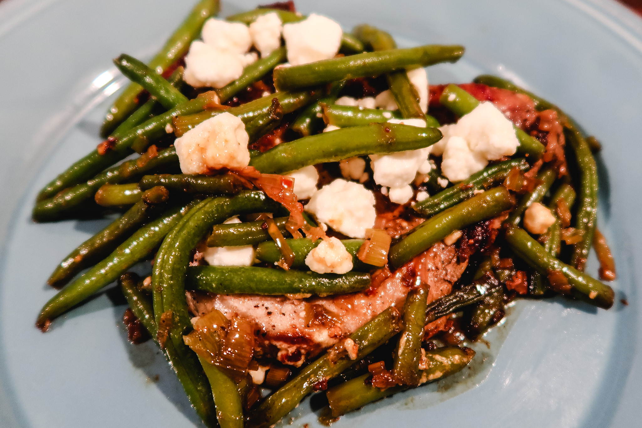 Pan-Seared Pork Chops with Green Beans & Feta