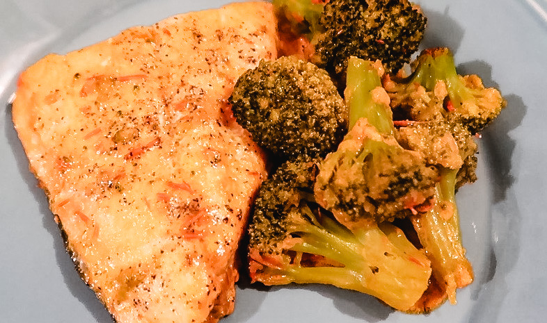 Keto Harissa Coconut Salmon & Broccoli Sheet Pan Meal